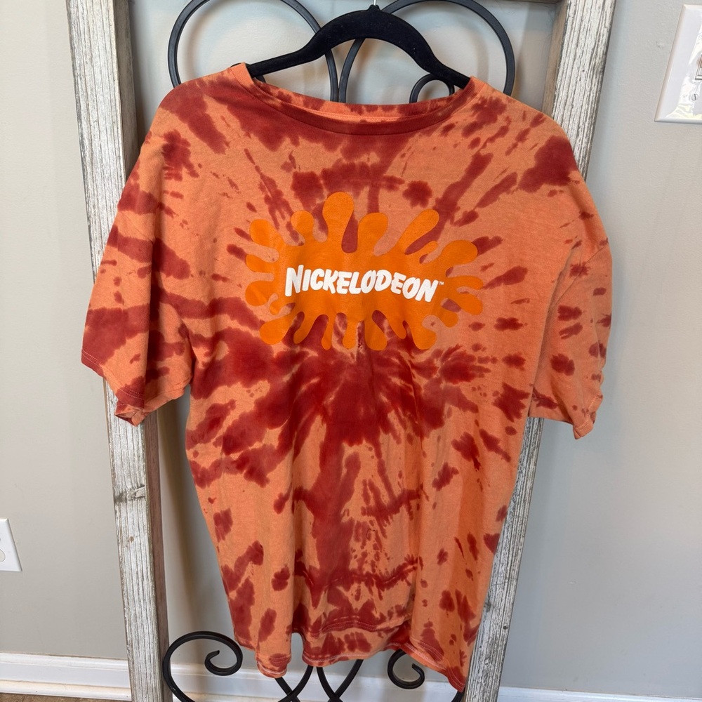 Nickelodeon Splat Logo T Shirt XL Orange Red Tie Dye 90s Retro Graphic Tee